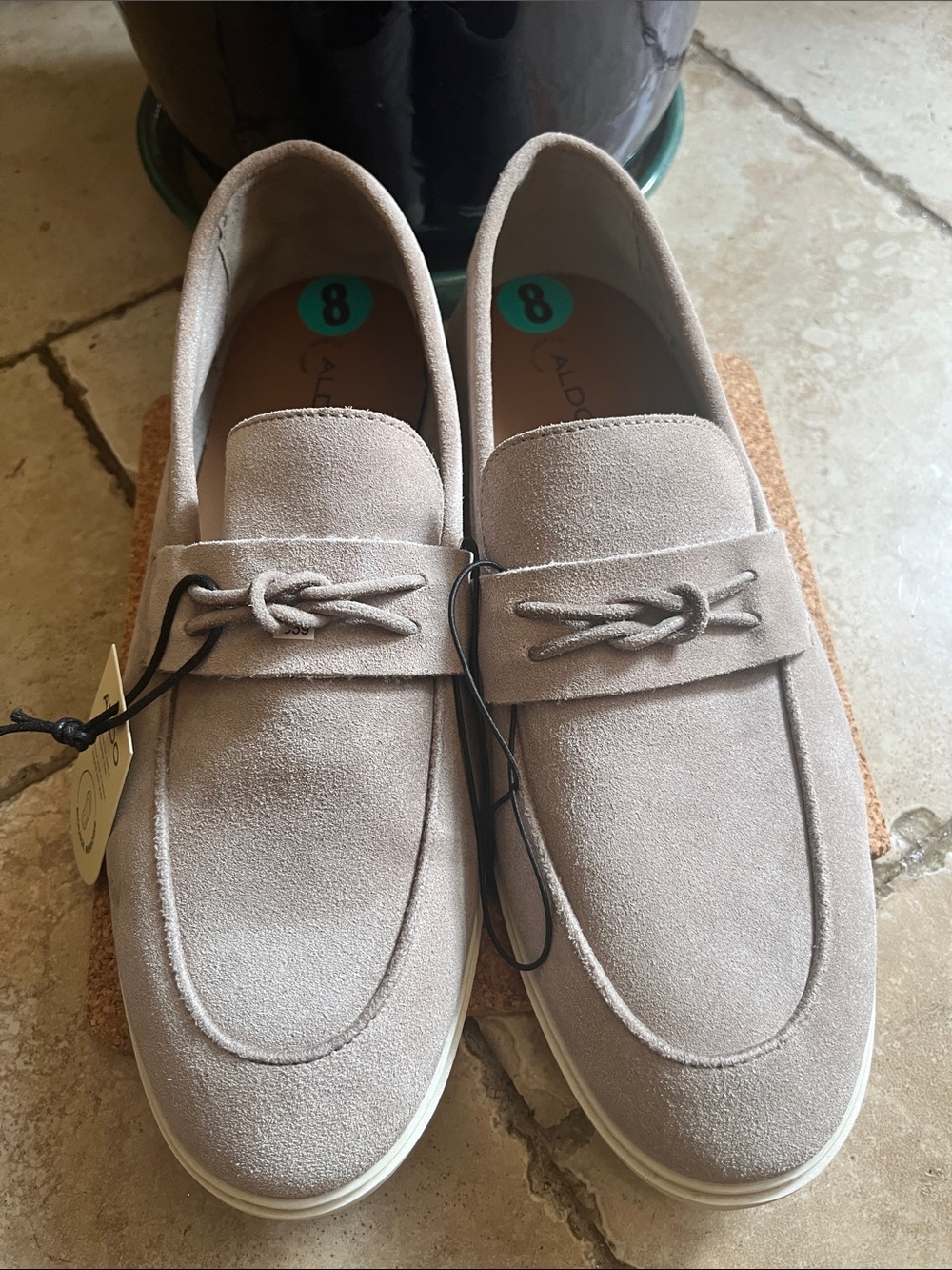 ALDO Men's Taupe Suede Slip-On Loafers with Knotted Detail